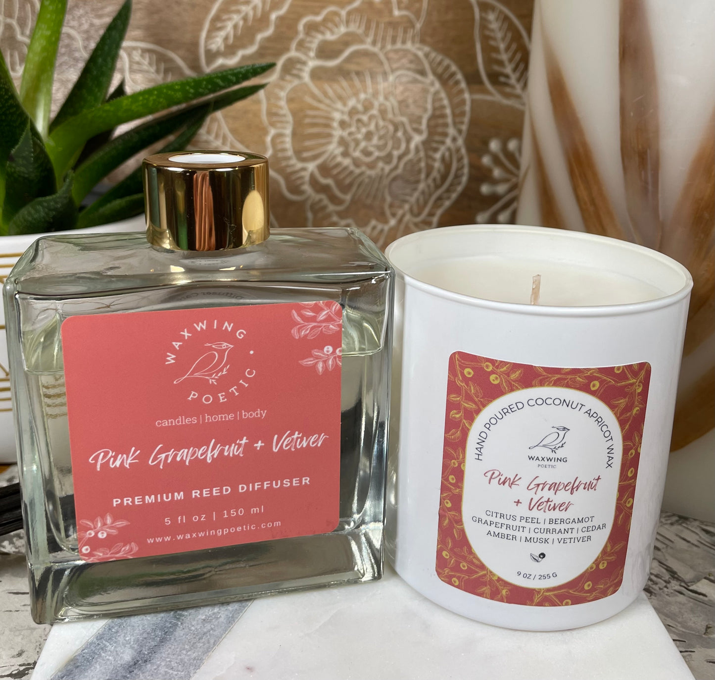 Pink Grapefruit + Vetiver | Coconut Apricot Wax Candle